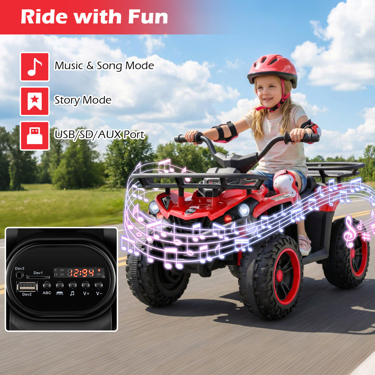 24V Electric Ride On Quad with LED Headlights-Red