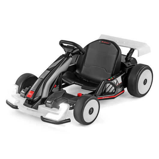 24V Kids Go Kart Licensed Audi Adjustable Ride on Racing Toy with Horn-Black & White