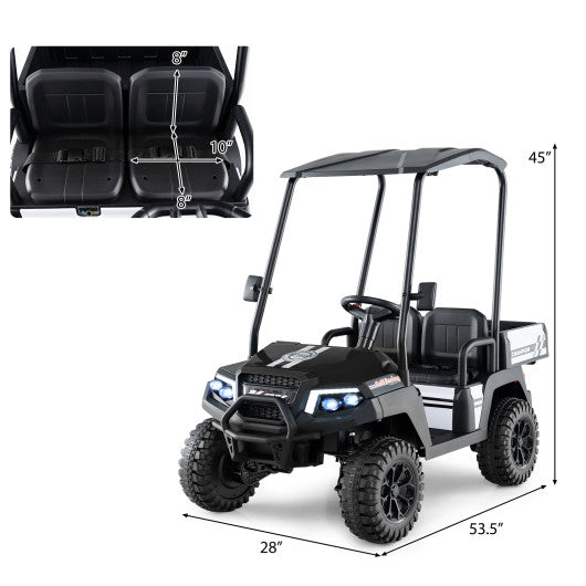 24V Kids Golf Cart 4WD 2-Seater Ride on Car with Storage Trunk and Horn-Black