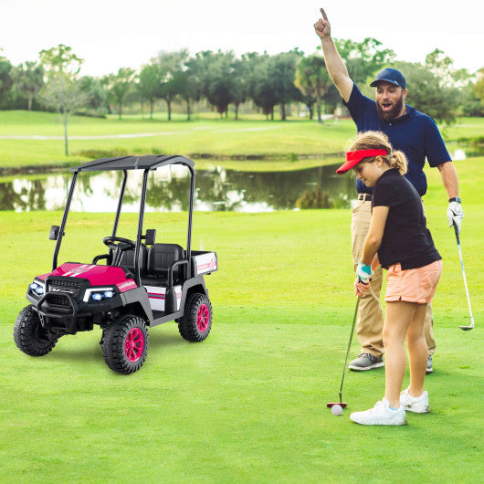 24V Kids Golf Cart 4WD 2-Seater Ride on Car with Storage Trunk and Horn-Pink