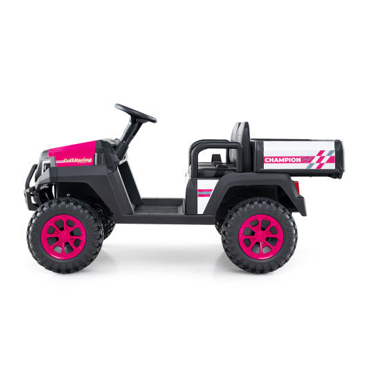 24V Kids Golf Cart 4WD 2-Seater Ride on Car with Storage Trunk and Horn-Pink