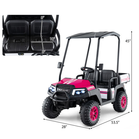 24V Kids Golf Cart 4WD 2-Seater Ride on Car with Storage Trunk and Horn-Pink