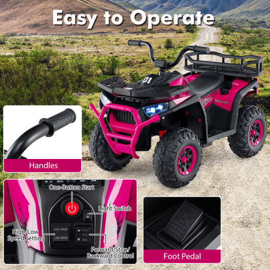 24V Kids Ride on Electric ATV Quad Car with Realistic Sounds and  LED Lights-Pink