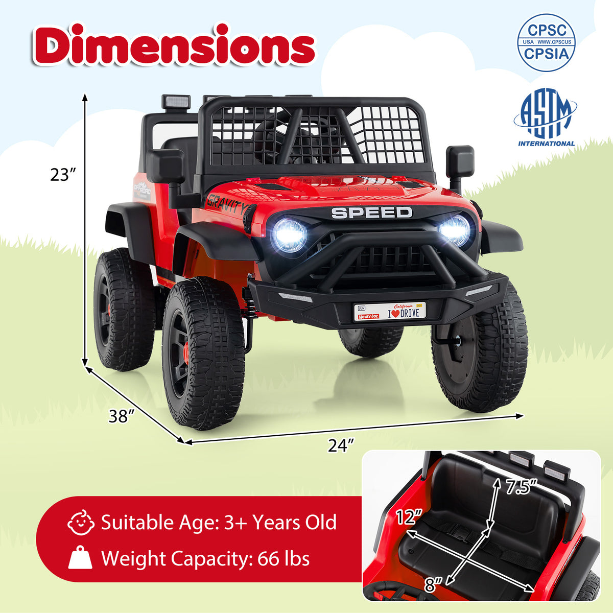 24V Ride On Car for Kids with Parent Remote Control and Music-Red
