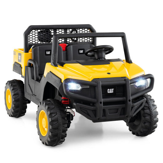 24V Ride On Dump Truck Licensed Caterpillar 2-Seater Kids Car with Remote Control-Yellow