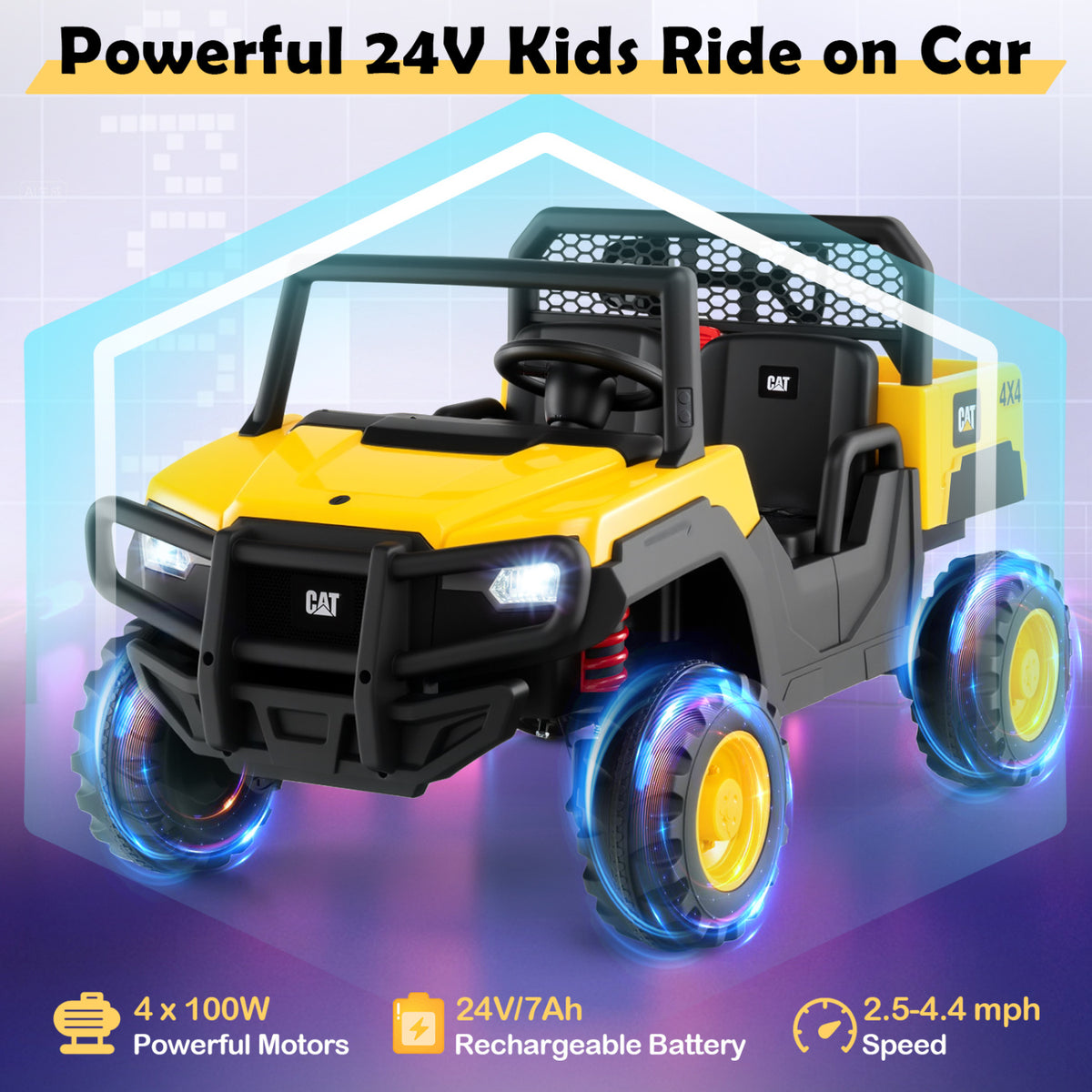 24V Ride On Dump Truck Licensed Caterpillar 2-Seater for Girls Boys-Yellow