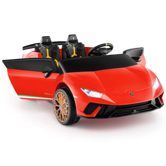 24V Ride-on Car for Kids 4WD 2-Seater Licensed Lamborghini Electric Vehicles with Music-Red