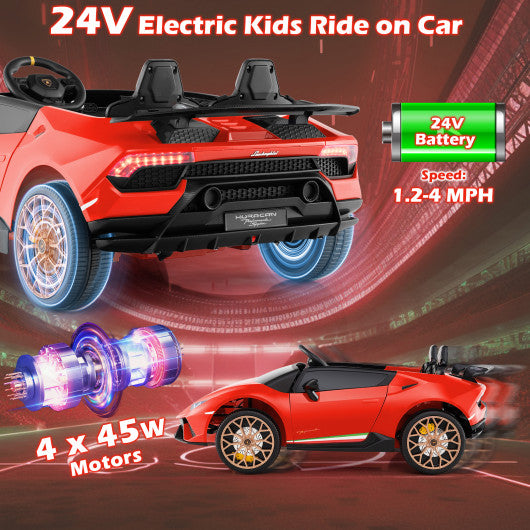 24V Ride-on Car for Kids 4WD 2-Seater Licensed Lamborghini Electric Vehicles with Music-Black