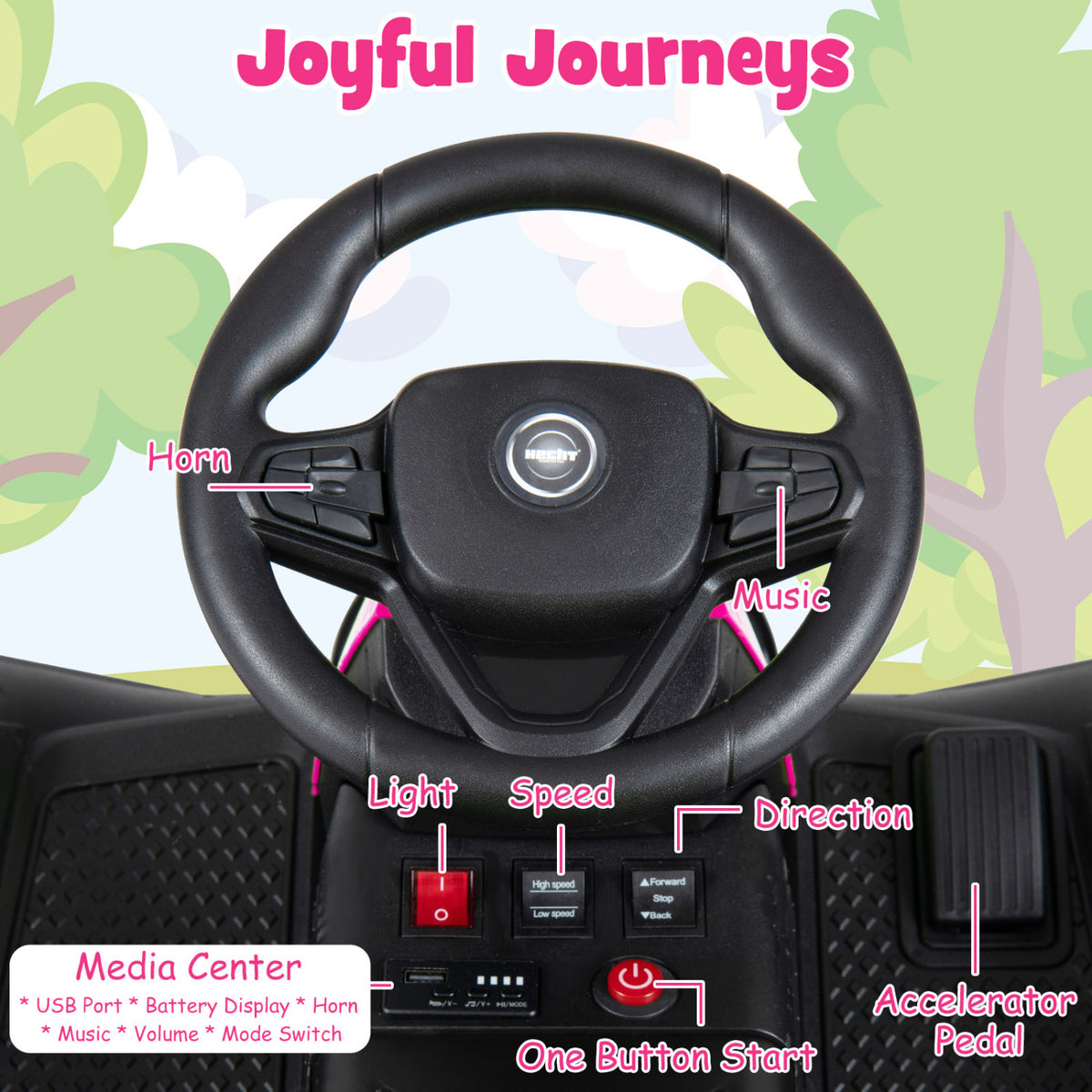 24V Ride on Tractor with Detachable Trailer and Music for Boys Girls-Pink