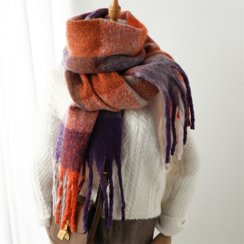New Luxury Winter Soft Head Wraps Plaid Scarf Shawls Cashmere Warm Cashmere Scarves Rainbow For Women