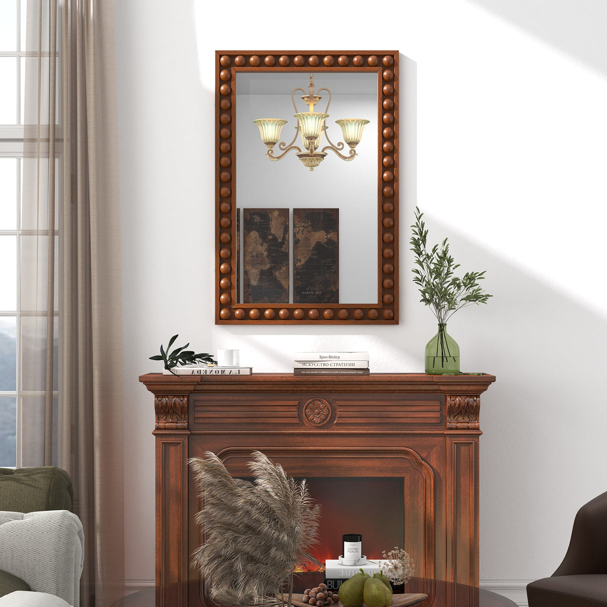 24 x 36 Inches Rustic Wall Mirror with Solid Wood Frame for Living Room Bedroom-Brown