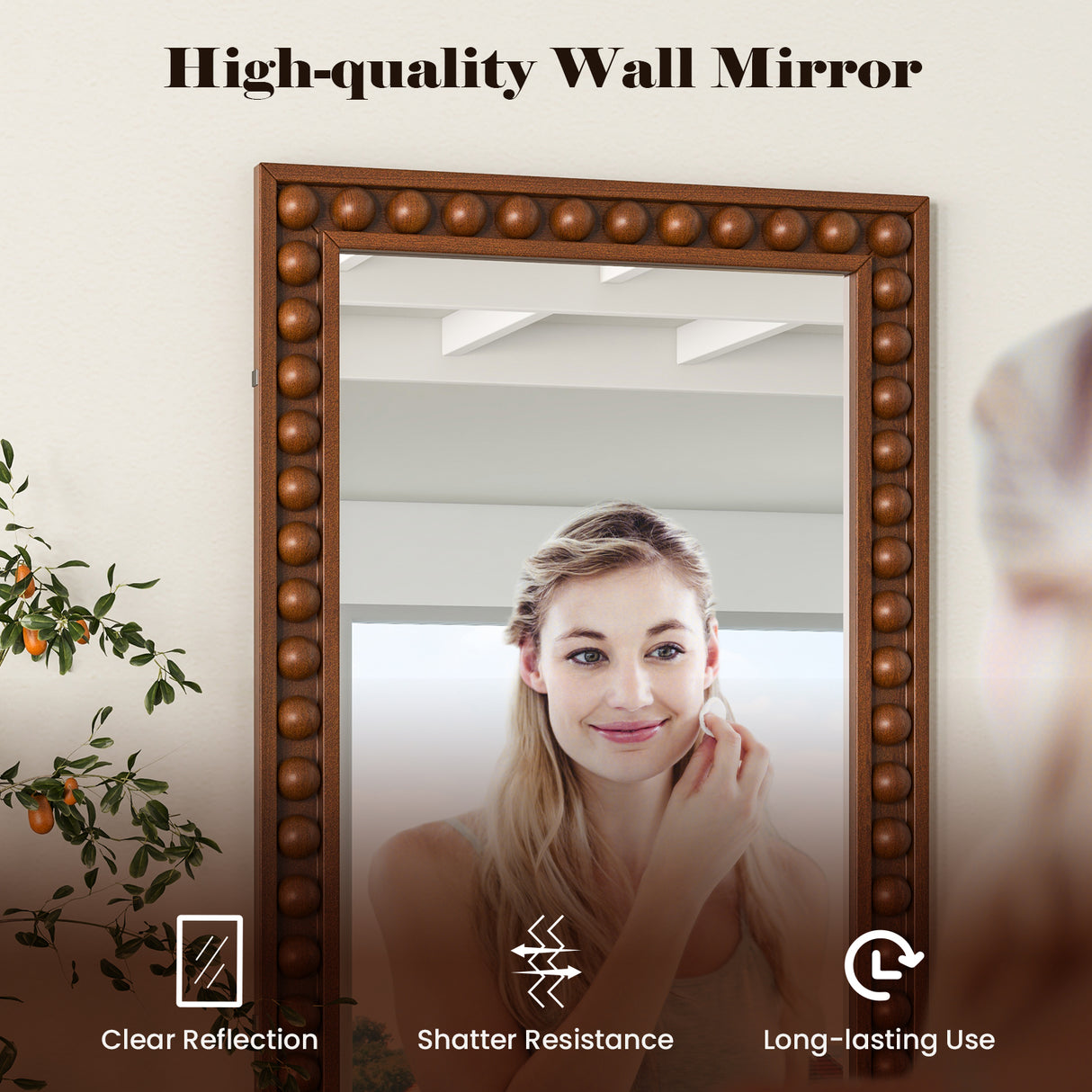 24 x 36 Inches Rustic Wall Mirror with Solid Wood Frame for Living Room Bedroom-Brown