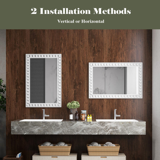 24 x 36 Inches Rustic Wall Mirror with Solid Wood Frame for Living Room Bedroom-White