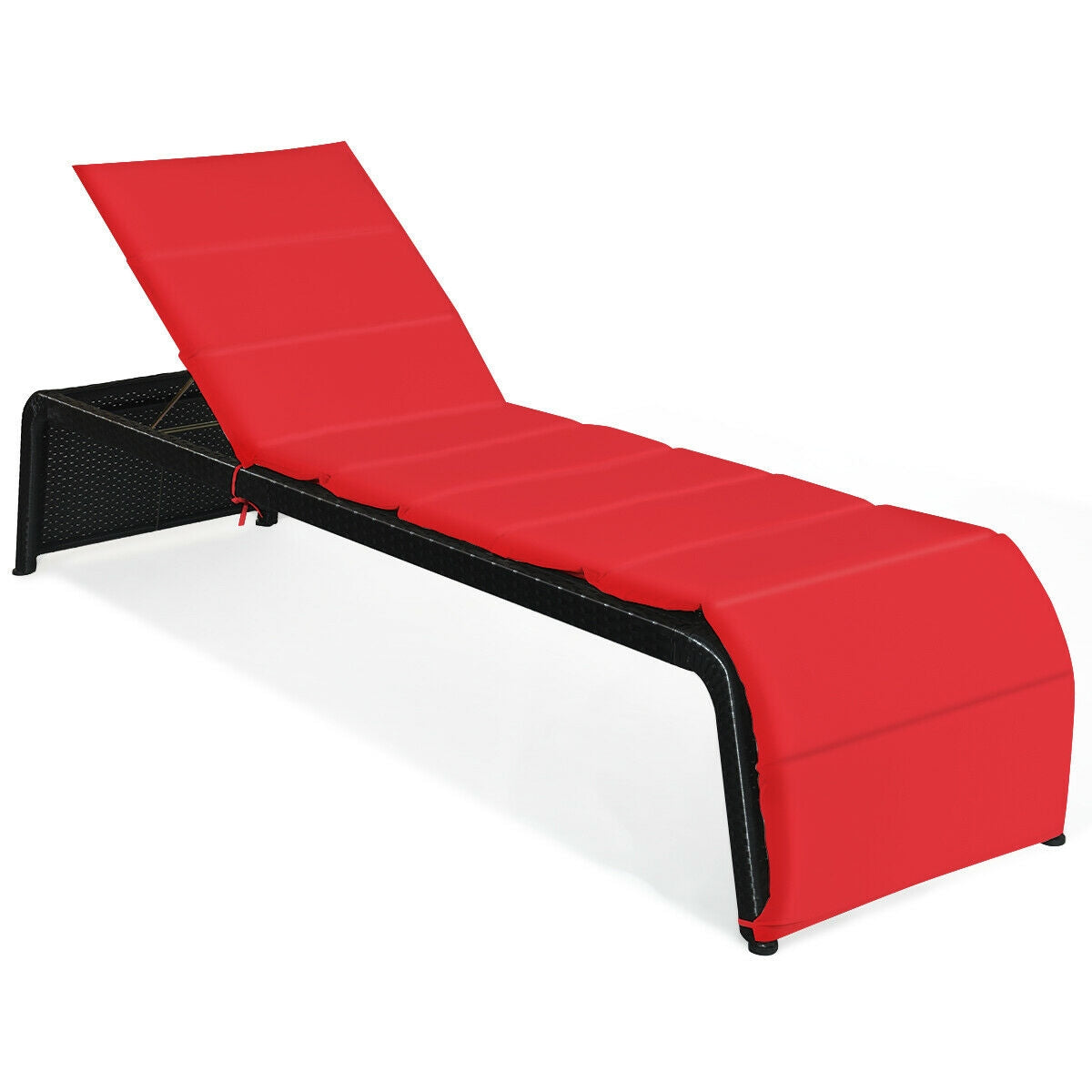 Patio Rattan Lounge Chair Back Adjustable Chaise Recliner with Cushioned-White