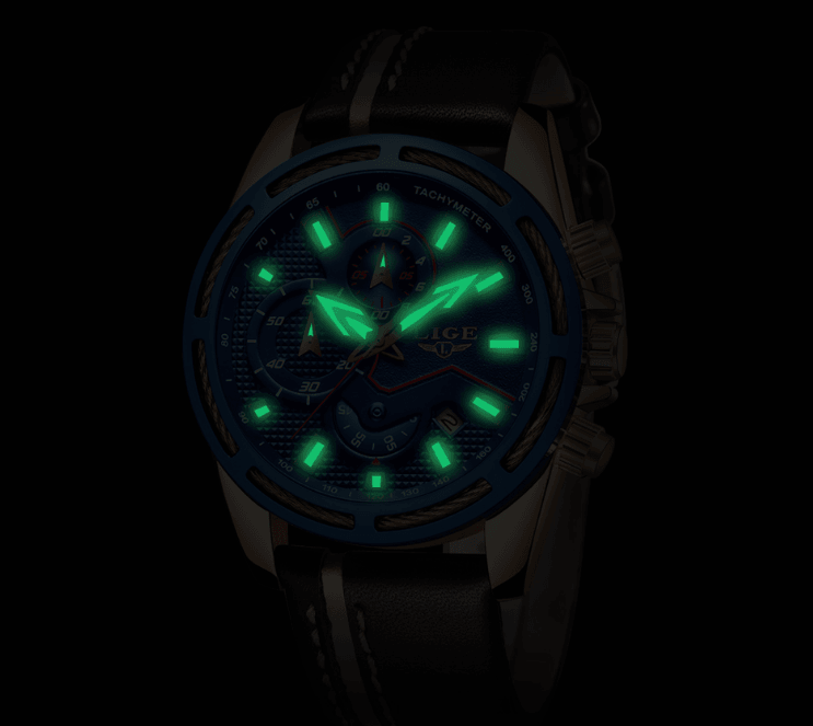 Waterproof Men's Sports Watch With Leather Transparent Belts, Chronometers Day View Perfect Gift
