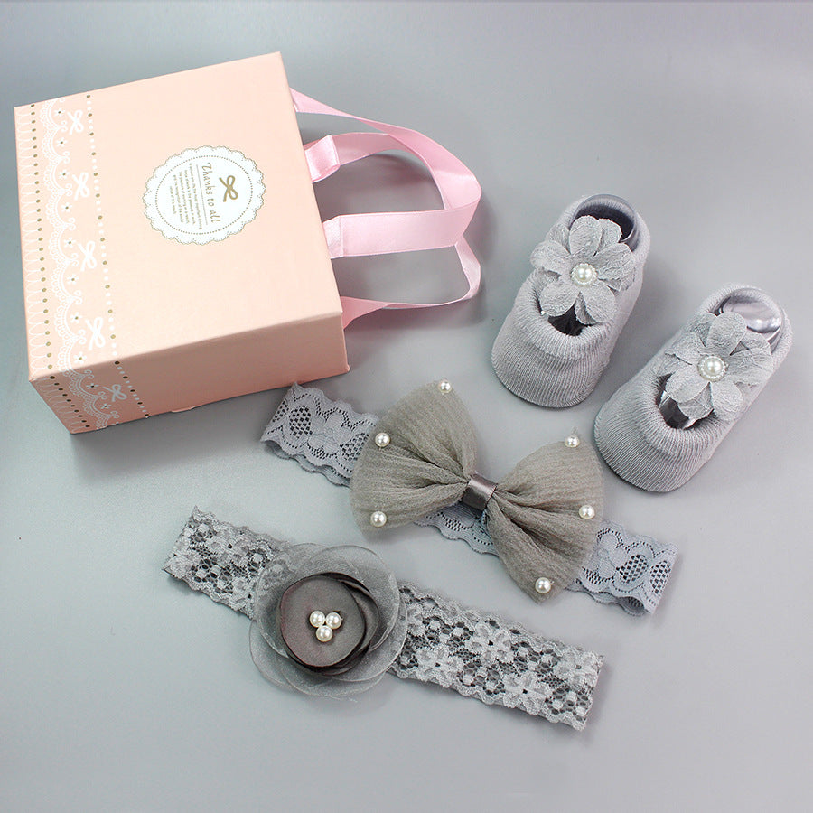 Flower Baby Girl Headband Socks Set Shoes With Crown Bows Newborn Headbands For Girls Turban Baby Hair Accessories