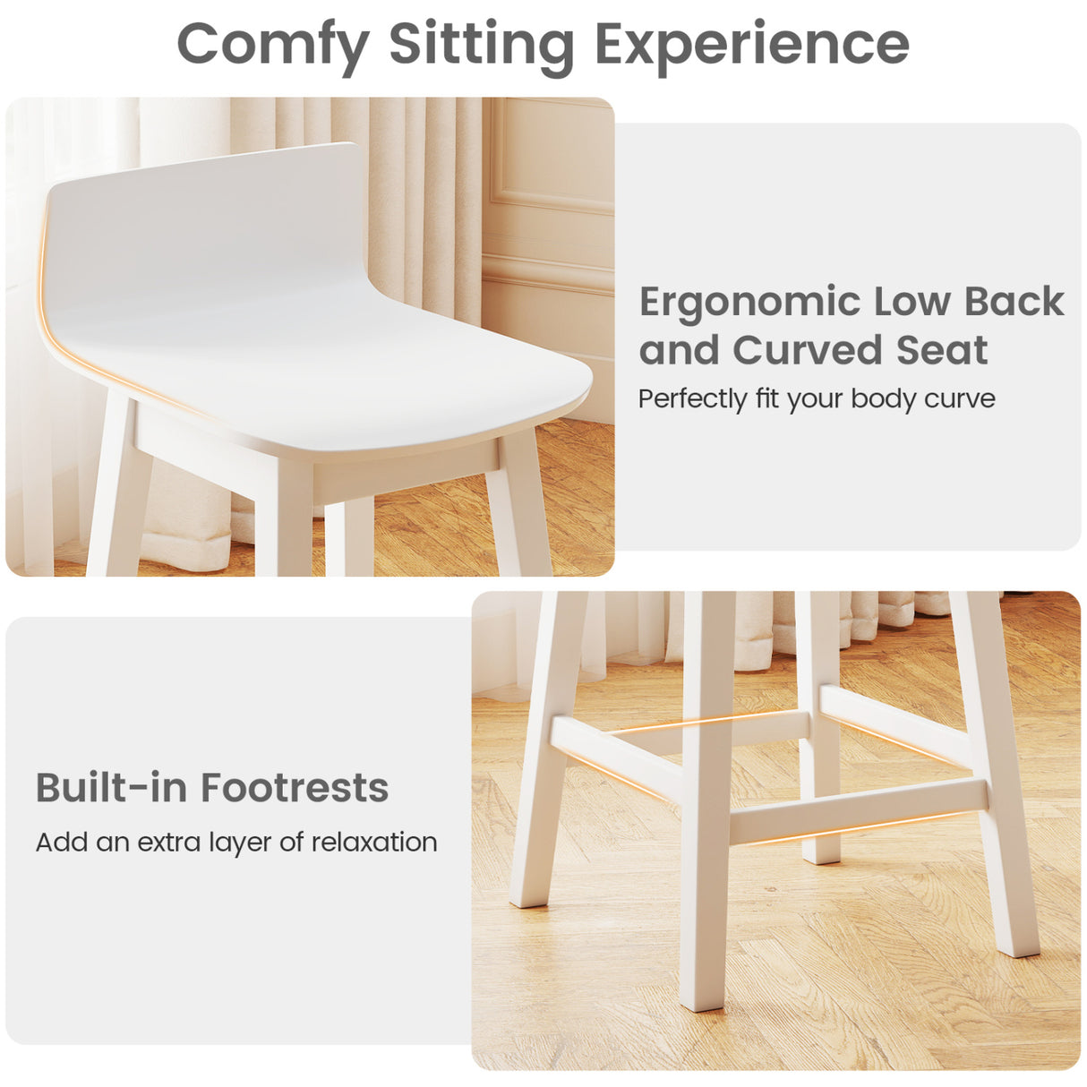 24.5 Inch Swivel Wooden Bar Stools Set of 4 with Rubber Wood Legs and Low Back-White