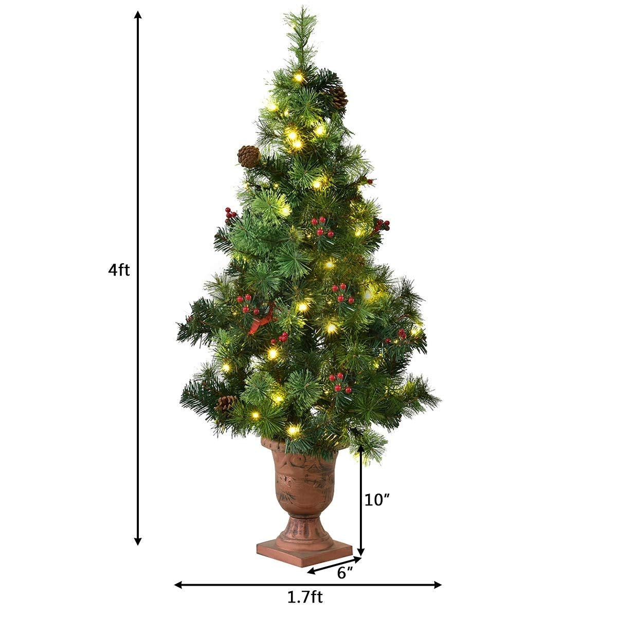 LED Christmas Tree with Red Berries Pine Cones-4 Feet