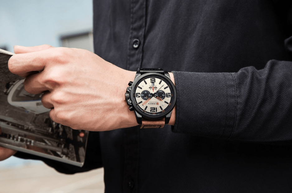 Retro Waterproof Watch With Chronometers Steel Case And Leather Belts Unique Design Excellent Look Perfect Gift For Your Man
