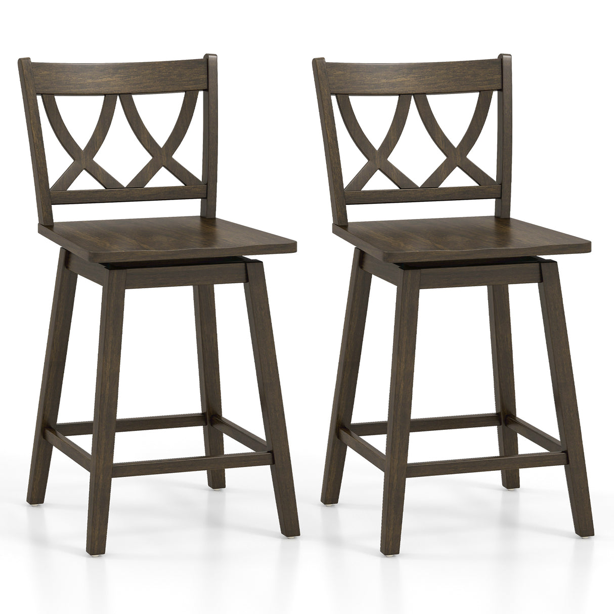 24/29 Inch Bar Stool Set of 2 Wooden Bar Chairs with Rubber Wood Frame-24 inches