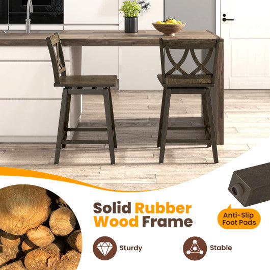 24/29 Inch Bar Stool Set of 2 Wooden Bar Chairs with Rubber Wood Frame-24 inches