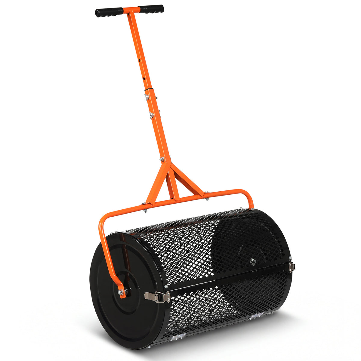 24 Inch Compost Spreader Peat Moss Spreader Roller with Height-Adjustable T-Shaped Handle-Orange