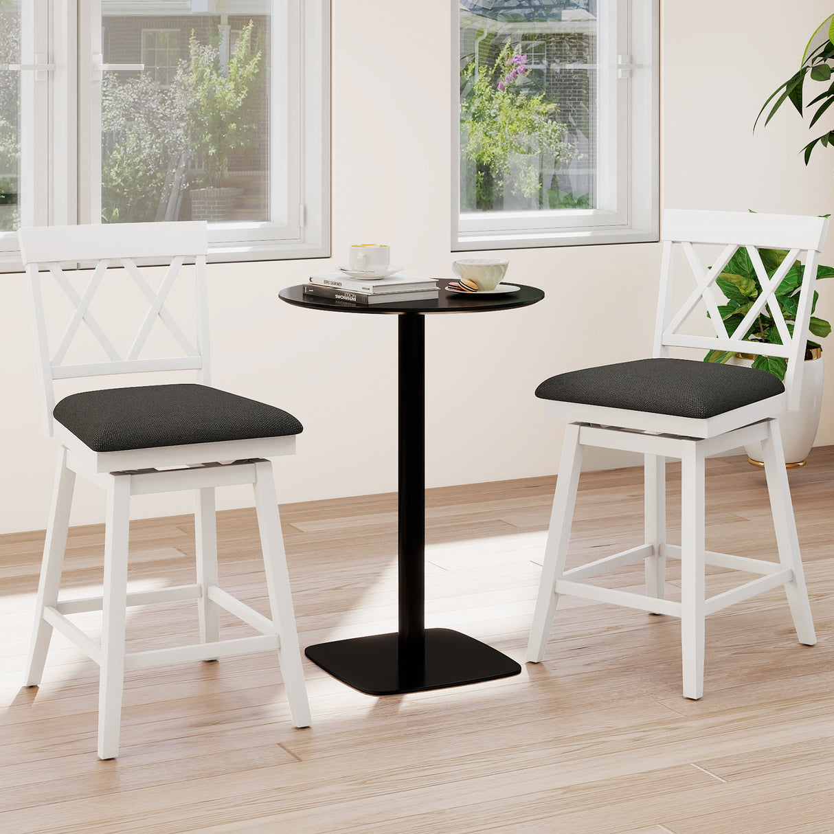 24 Inch Counter Height Barstools with Backrest and Upholstered Seat Cushion for Kitchen Dining Room-White