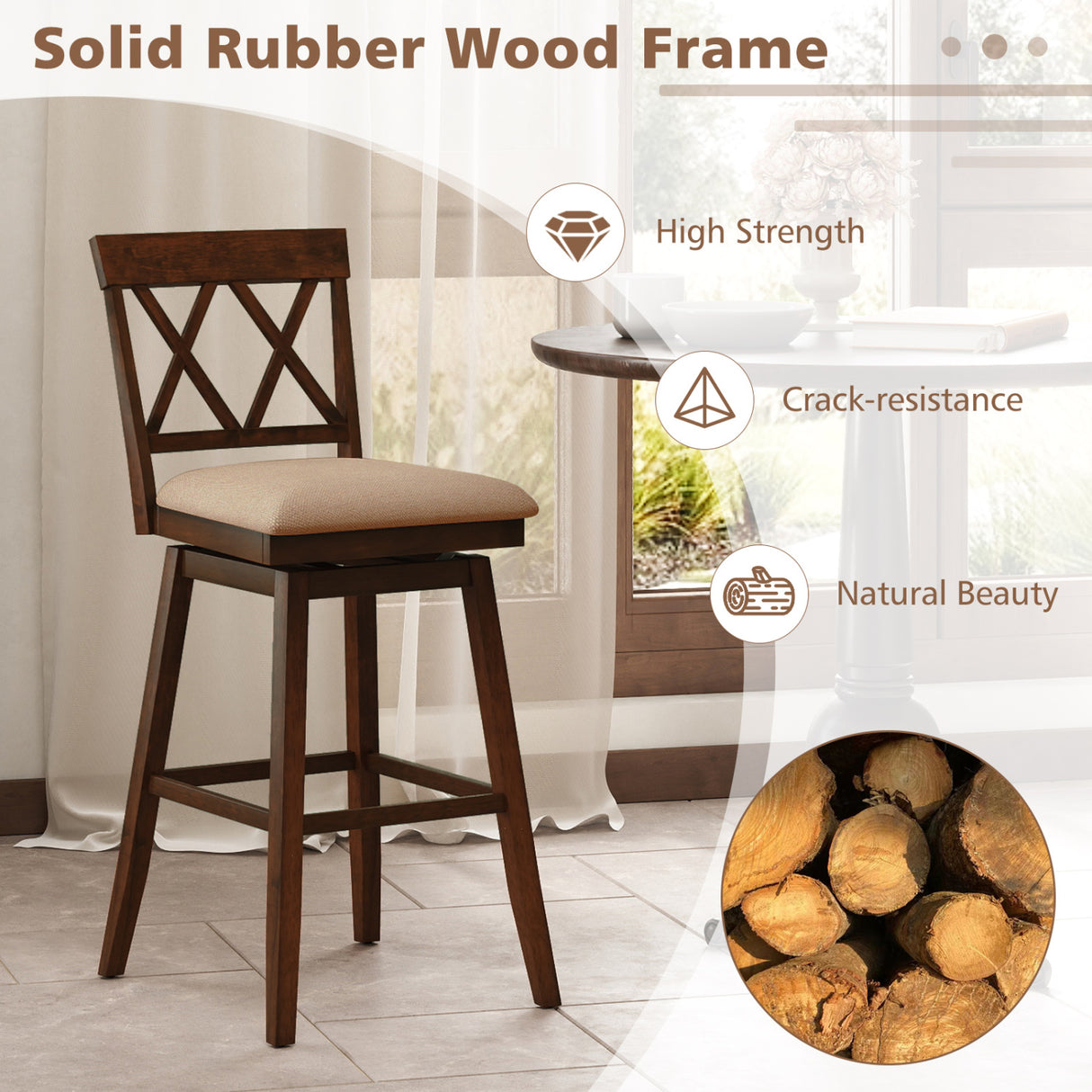 24 Inch Counter Height Barstools Set of 2 with Backrest and Seat Cushion-29 inches