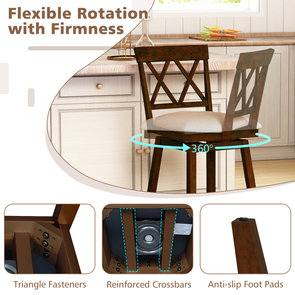 24 Inch Counter Height Barstools Set of 2 with Backrest and Seat Cushion-29 inches