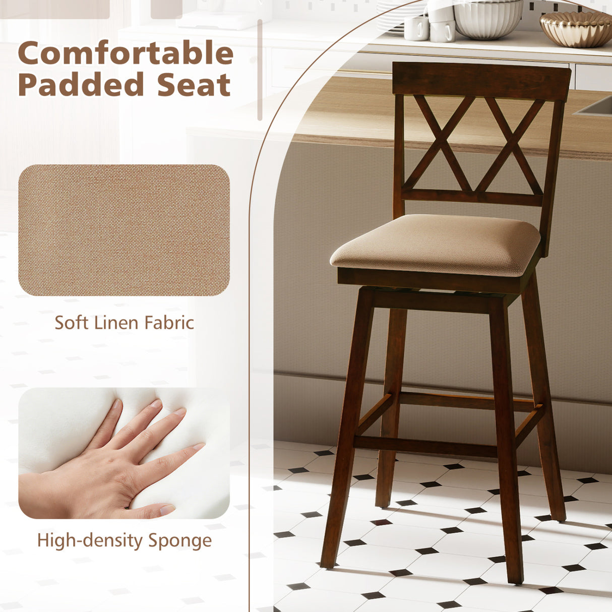 24 Inch Counter Height Barstools Set of 4 with Backrest and Upholstered Seat Cushion-29 inch