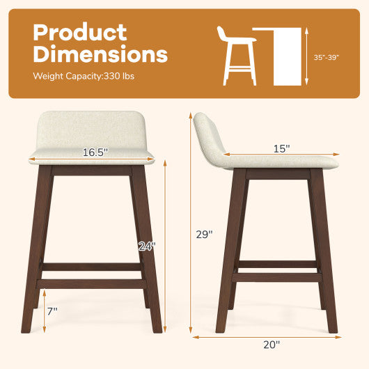 24 Inch Counter Height Bar Stools Set of 2 with Low Back-Brown