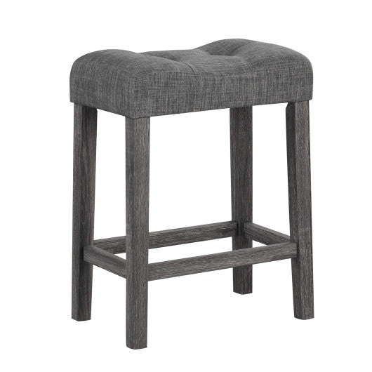24 Inch Set of 2 Saddle Bar Stools with Padded Seat-Gray