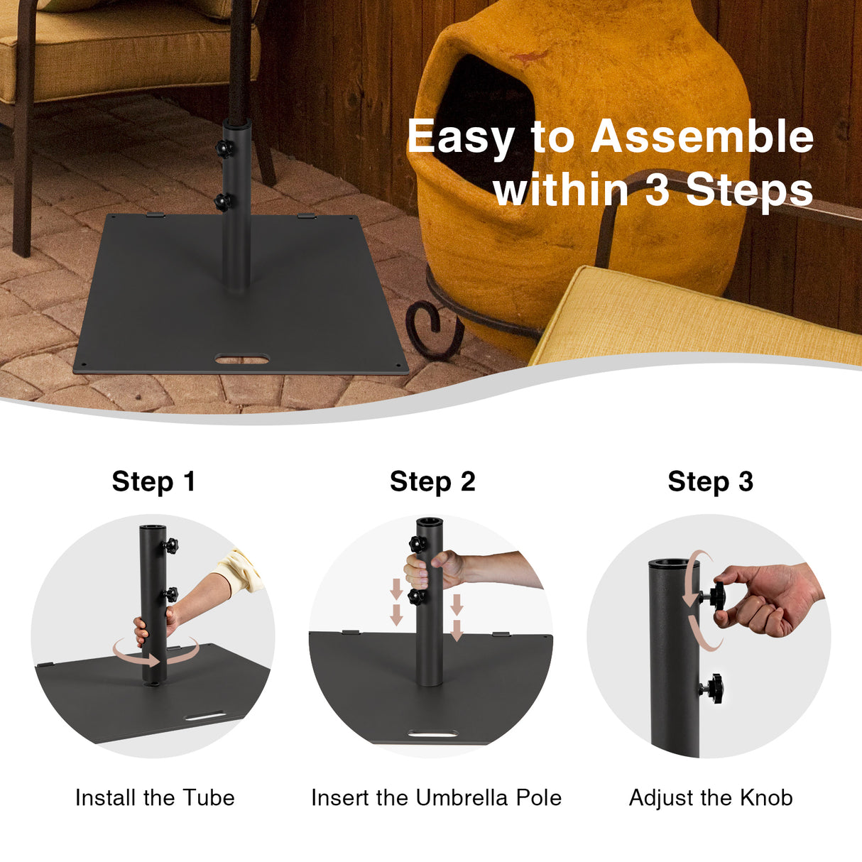 24 Inch Square Patio Umbrella Base 50 LBS Weighted-Black
