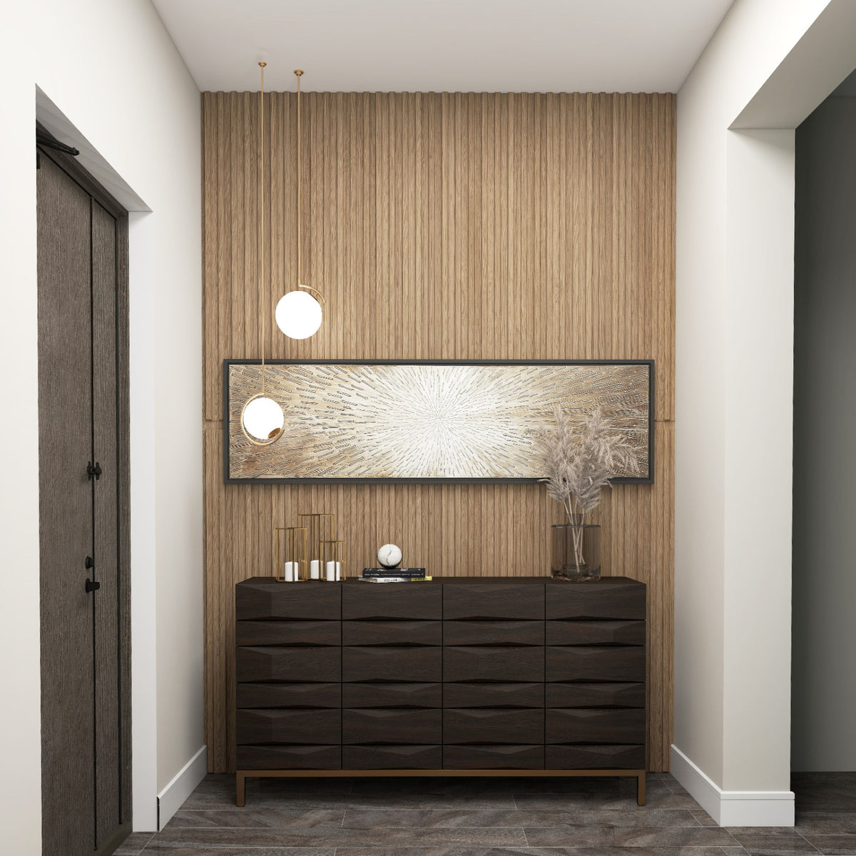 24-Pack PVC Slat Wall Panels for Interior Wall Decoration for Living Room and TV Background-Walnut