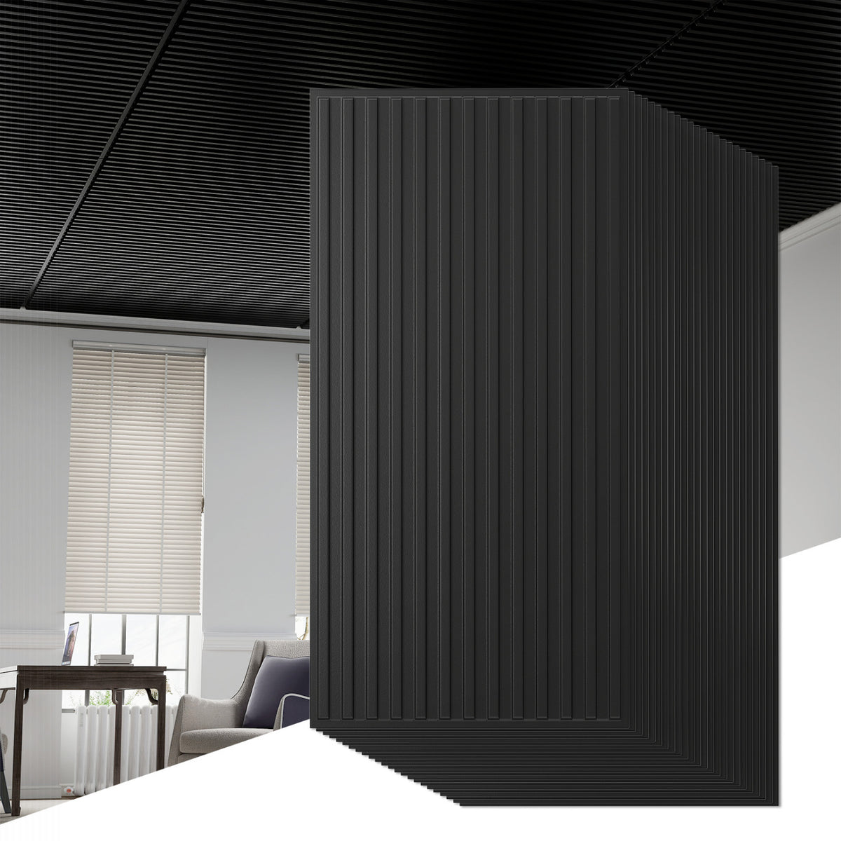 24-Pack PVC Slat Wall Panels for Interior Wall Decoration for Living Room and TV Background-Black