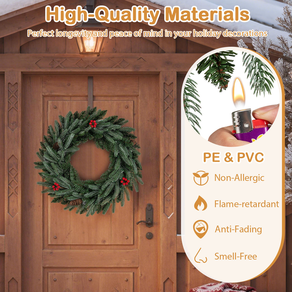 24†Pre-lit Christmas Wreath Set of 2 Front Door Artificial Xmas Wreath with 90 Frosted Branch Tips