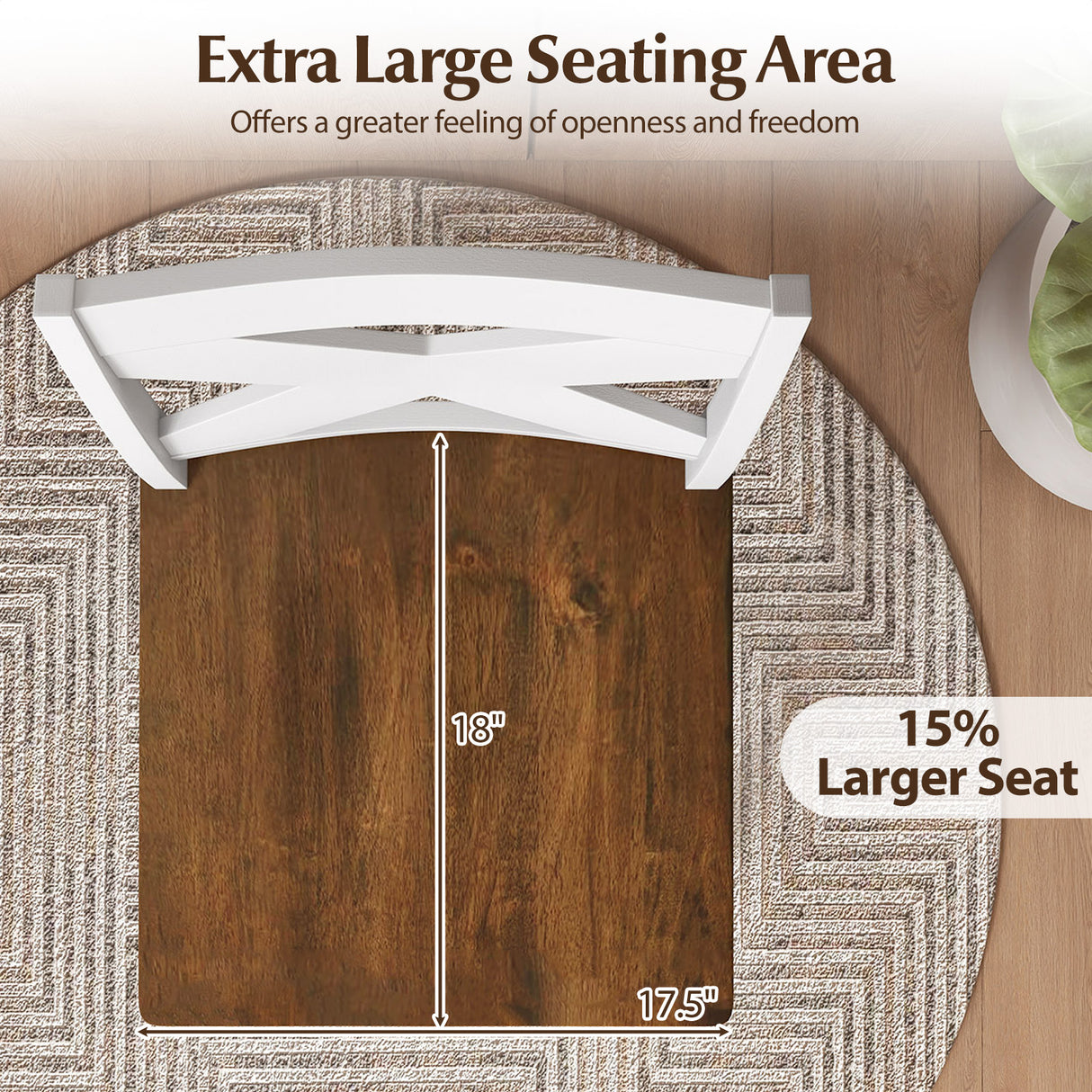 24" Rubberwood Swivel Barstools Set of 4 with Backrest and Large Seat-White