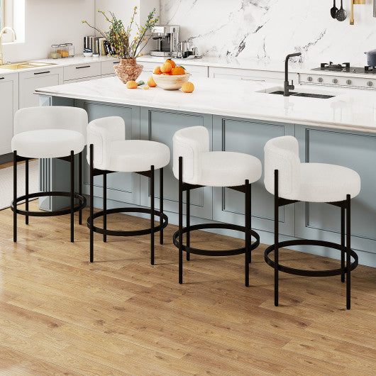 24 Inch Boucle Counter Stools Set of 4 with Curved Backrest