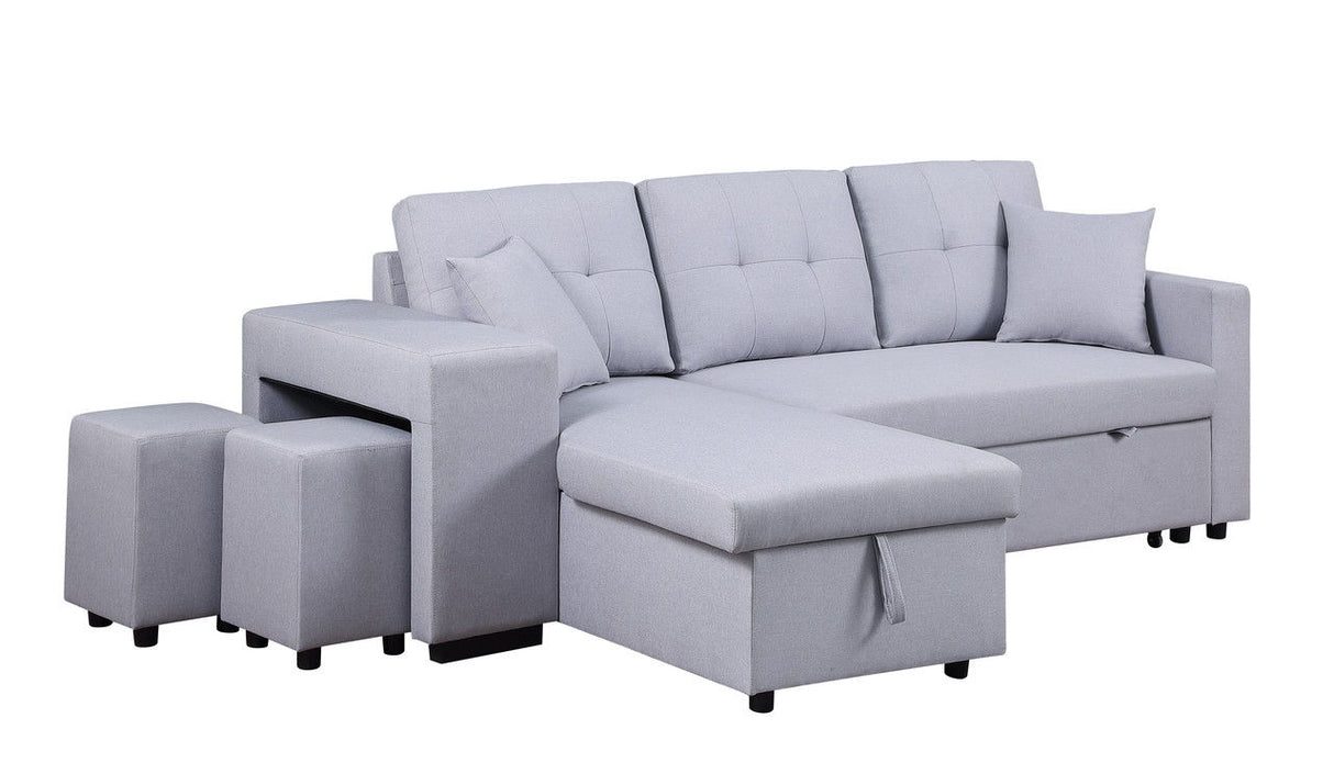 Dennis - Linen Fabric Reversible Sleeper Sectional With Storage Chaise And 2 Stools by Couch.com