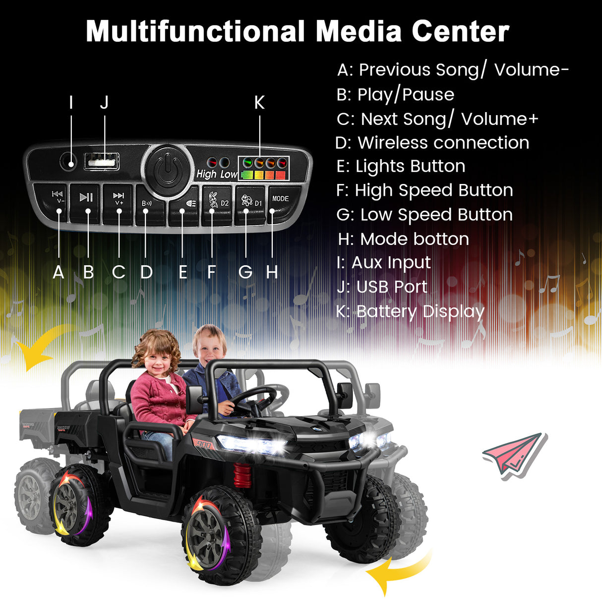 24V Ride On Kids Car with Dump Bed and Remote Control-Black