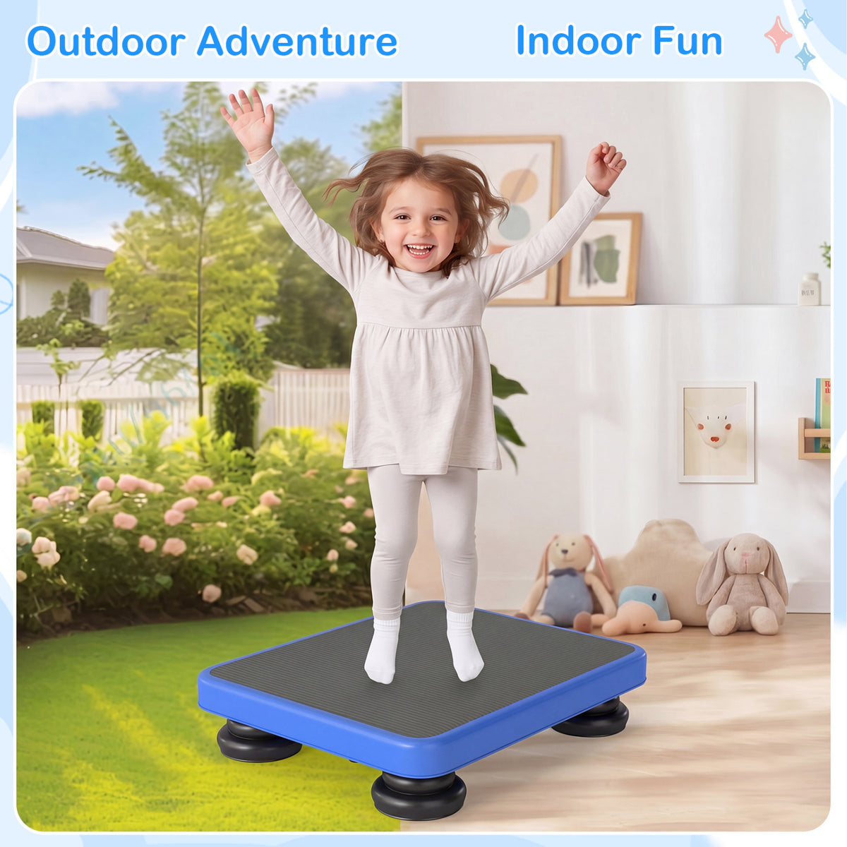 24x20" Kids Rebounder Bouncing Board with Elastic Rope for Ages 3+-Blue