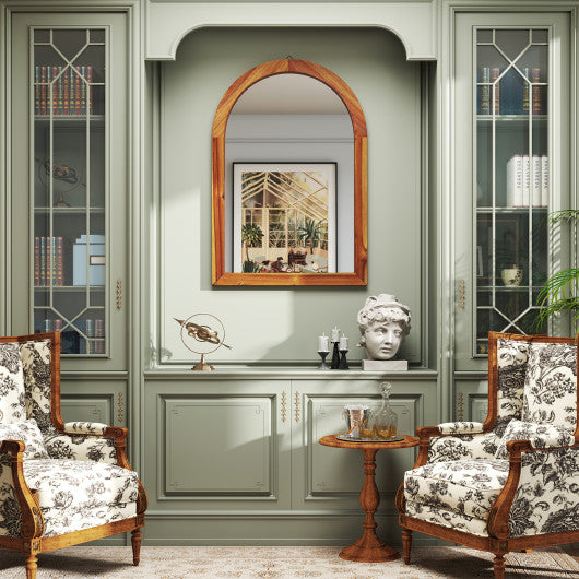 24 Inch x 35 Inch Arched Wall Mirror with Solid Acacia Wood Frame-Brown