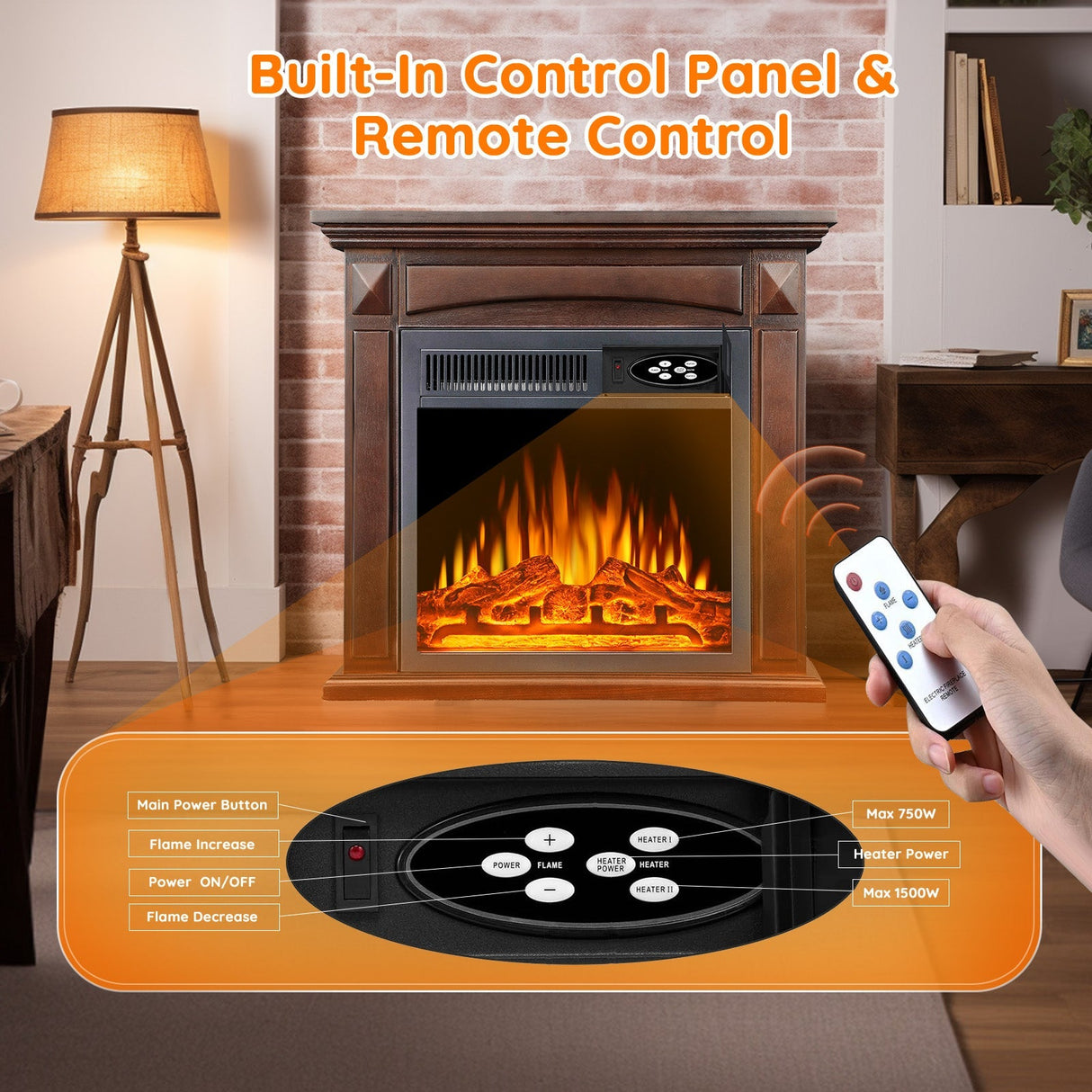 27” Electric Fireplace Mantel Wooden Surround Firebox M1806