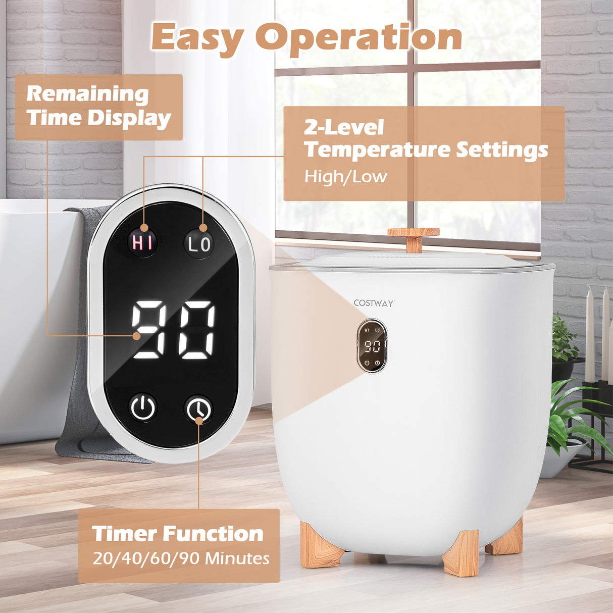 25L Towel Warmer Bucket with 2 Temperature Settings and Auto Shut Off-White