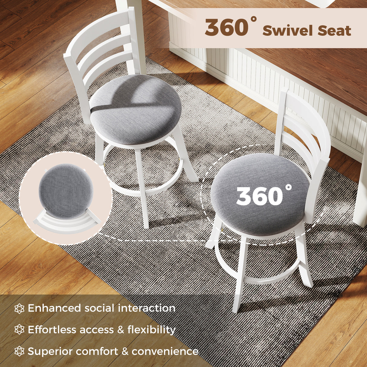 25"/30.5" Swivel Barstools Set of 2 360 ° Rotating Bar/Counter Height Chairs with Upholstered Seat-25 Inch