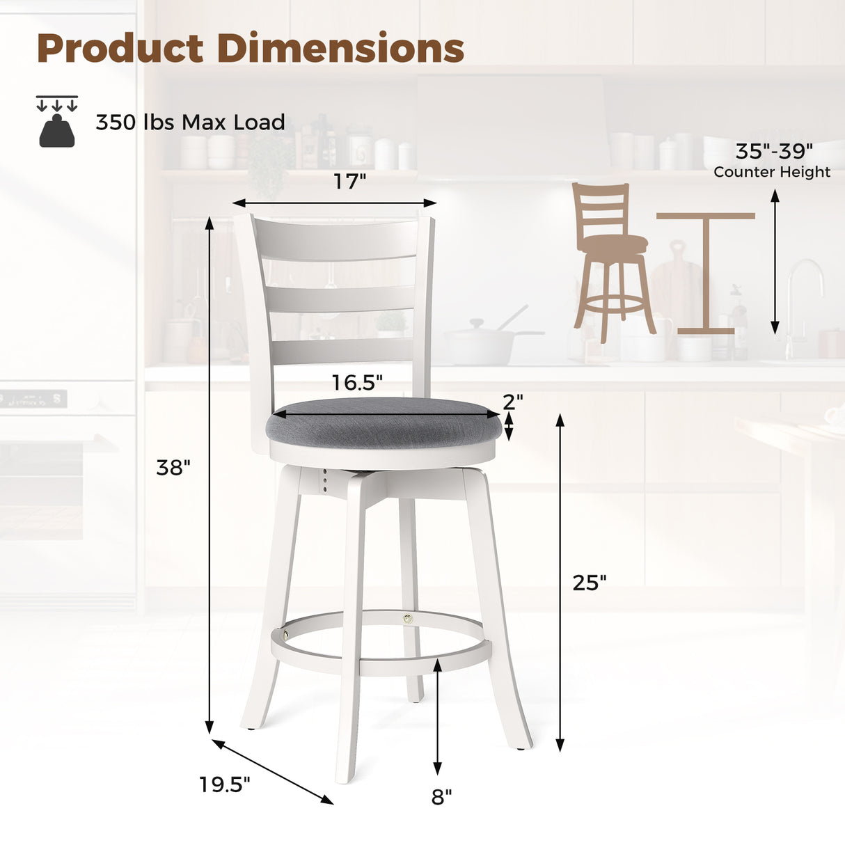 25"/30.5" Swivel Barstools Set of 2 360 ° Rotating Bar/Counter Height Chairs with Upholstered Seat-25 Inch