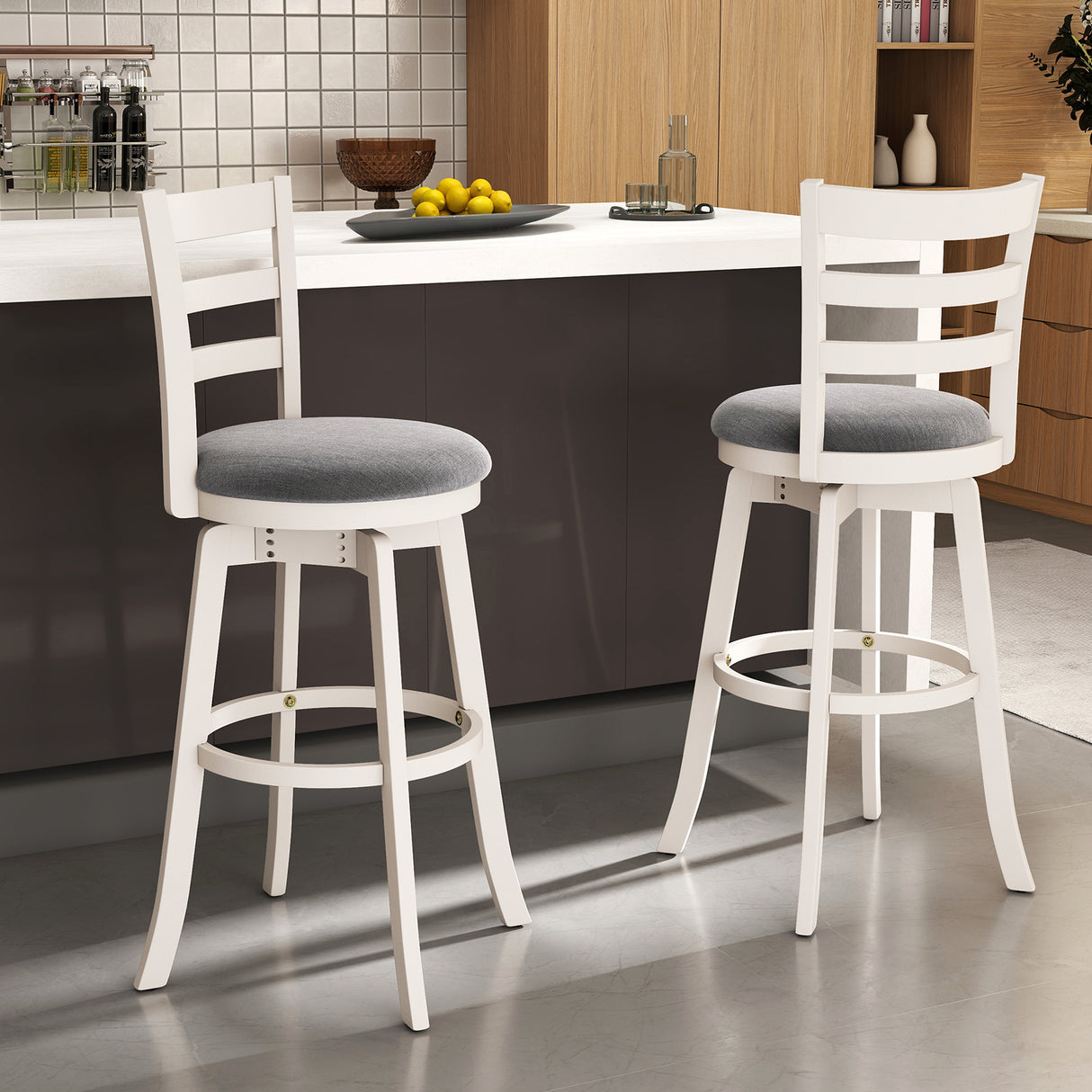 25"/30.5" Swivel Barstools Set of 2 360 ° Rotating Bar/Counter Height Chairs with Upholstered Seat-30.5 Inch