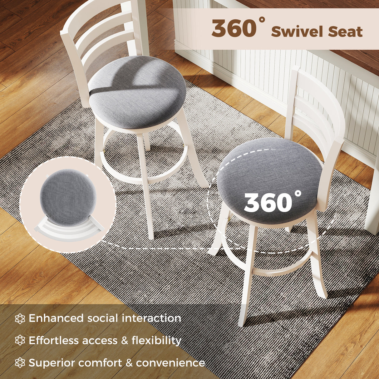25"/30.5" Swivel Barstools Set of 2 360 ° Rotating Bar/Counter Height Chairs with Upholstered Seat-30.5 Inch