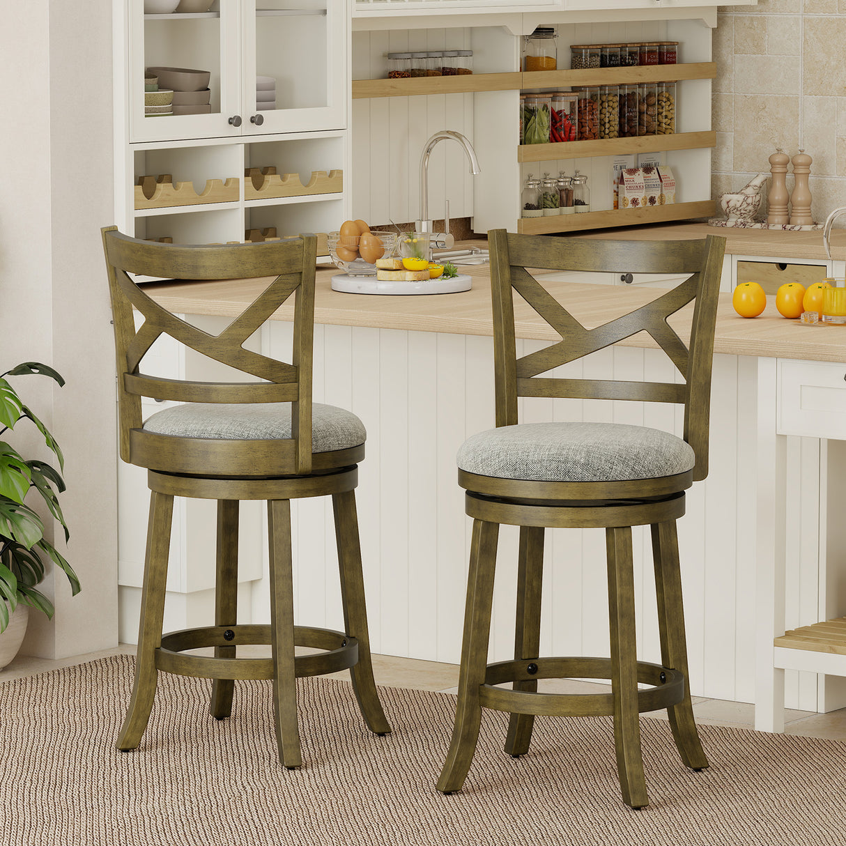 25/30 Inch Swivel Bar Stools Set of 2 with Backrests and Wood Frame-25 inches