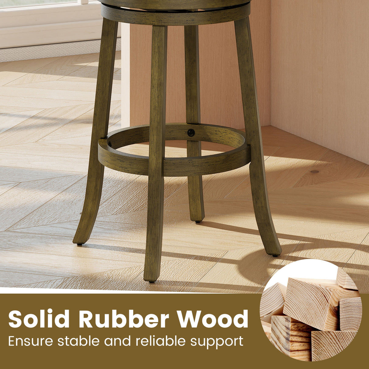 25/30 Inch Swivel Bar Stools Set of 2 with Backrests and Wood Frame-30 inches